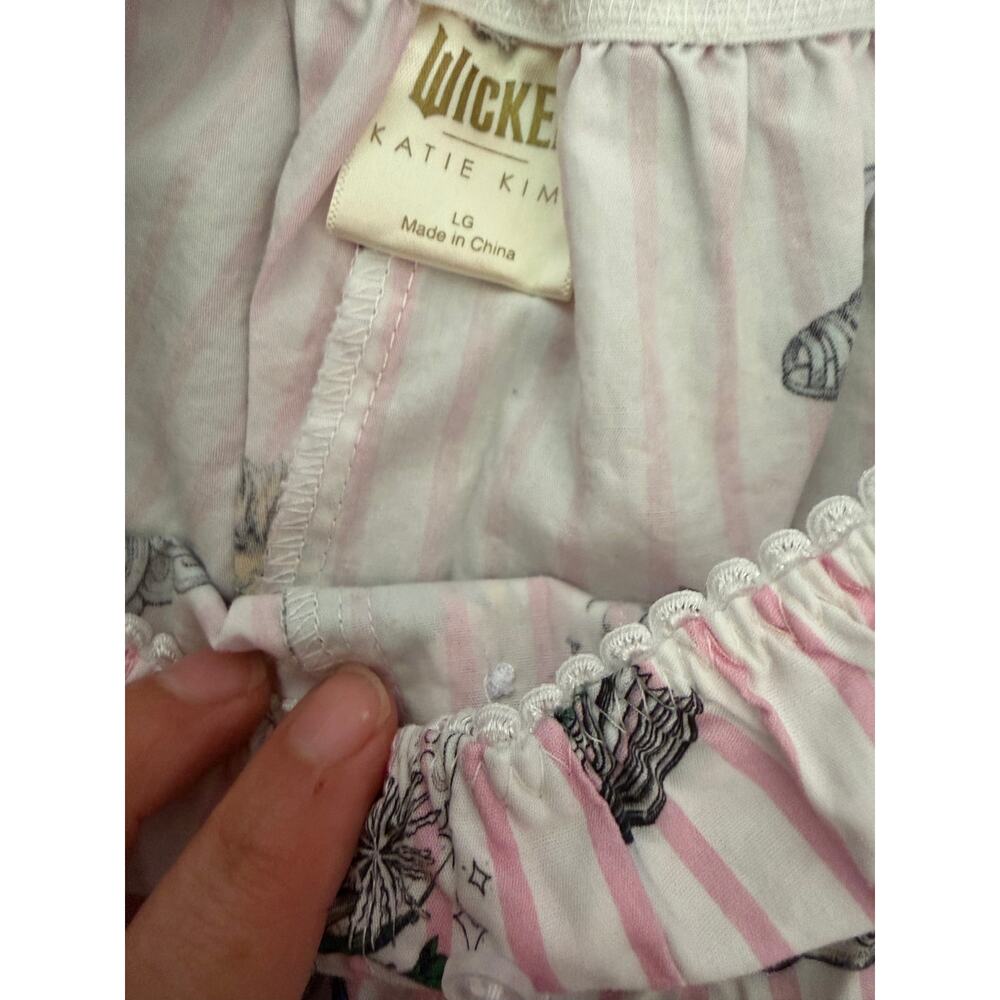 Wicked x Katie Kime Women's Pajama Boxer Shorts Pink Toile Oz Pinstripe Size L - Picture 3 of 5